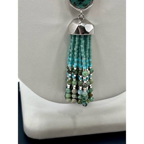 Kendra Scott Eva Tassel African Turquoise Pendant Bolo Adjustable Necklace New - Picture 8 of 15